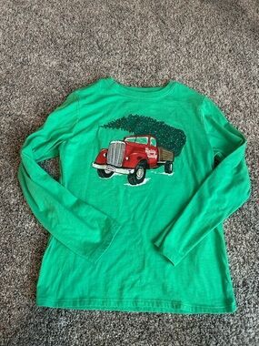 Cat & Jack Green Long-Sleeve Tee with Red Holiday Truck Graphic